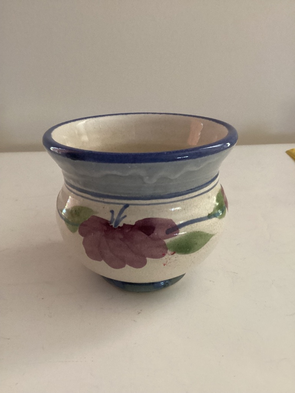 Hand crafted White, Blue and Lavender pot unsigned